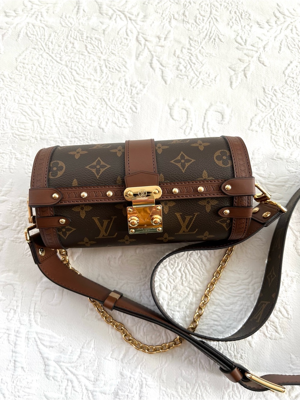 Louis Vuitton Brown Monogram Trunk Crossbody Bag with Gold Hardware